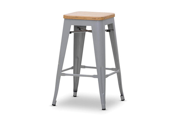 HARZ 68CM TIMBER SEAT STOOL SILVER