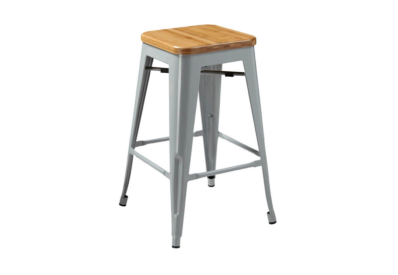 HARZ 68CM TIMBER SEAT STOOL SILVER