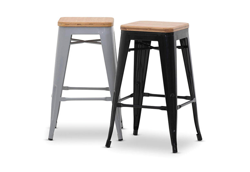 HARZ 68CM TIMBER SEAT STOOL SILVER