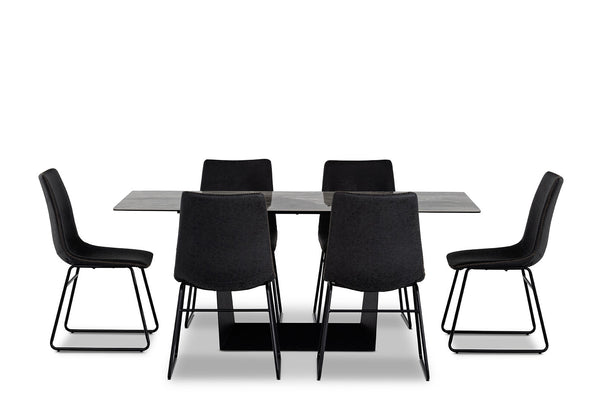 MILAS 7 PIECE DINING SUITE WITH LOIRE DINING CHAIRS  BLACK