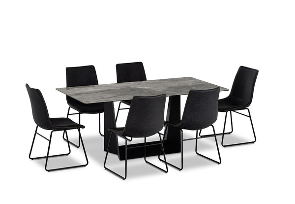 MILAS 7 PIECE DINING SUITE WITH LOIRE DINING CHAIRS  BLACK