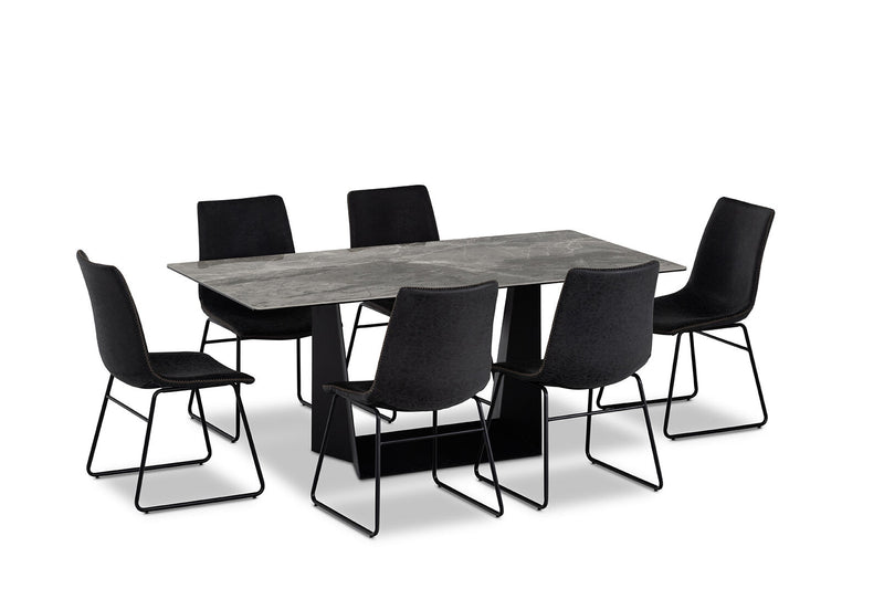 MILAS 7 PIECE DINING SUITE WITH LOIRE DINING CHAIRS  BLACK
