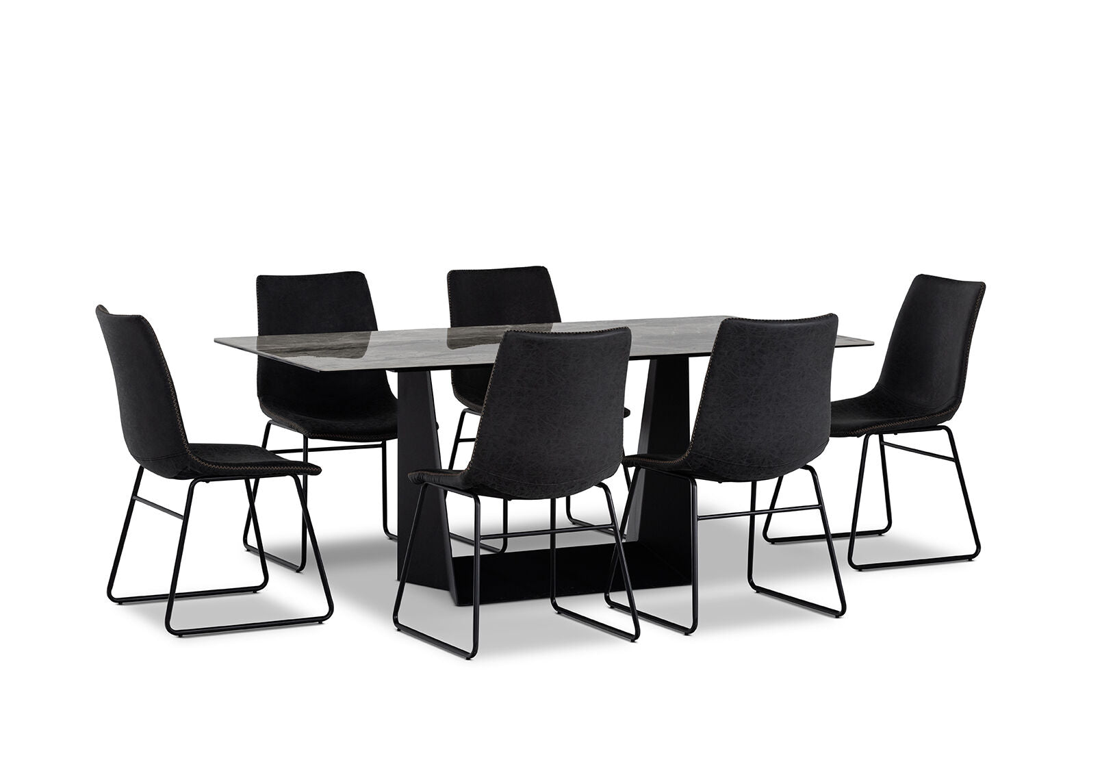 MILAS 7 PIECE DINING SUITE WITH LOIRE DINING CHAIRS  BLACK