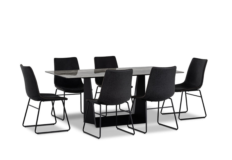 MILAS 7 PIECE DINING SUITE WITH LOIRE DINING CHAIRS  BLACK