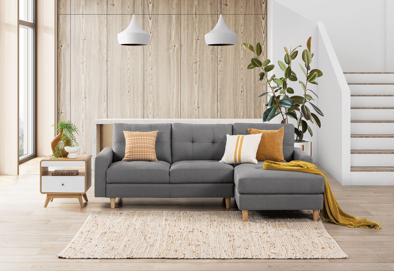 KELLER FABRIC 3 SEAT RHF CHAISE LIGHT GREY