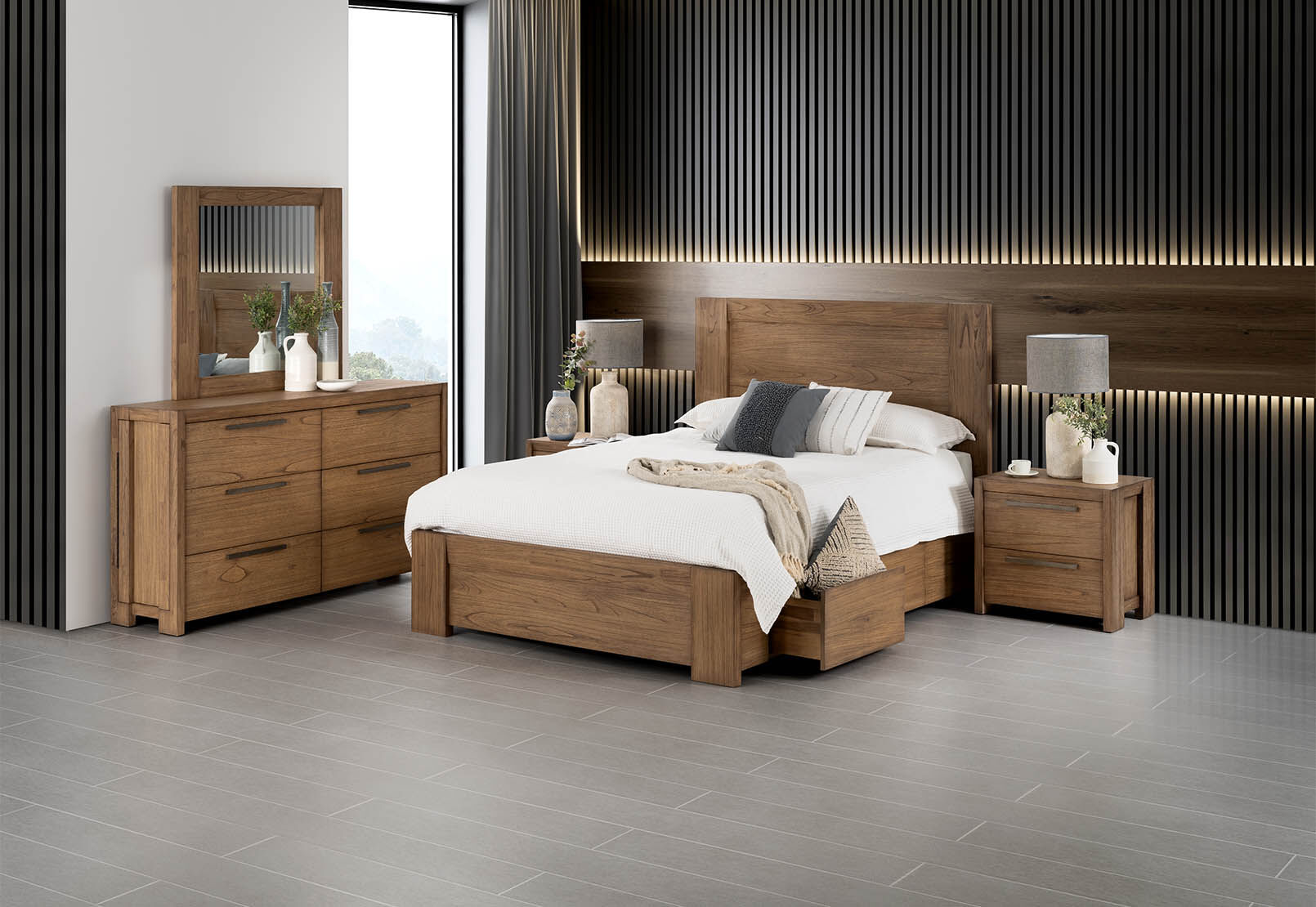 ROMULUS 6 DRAWER DRESSER WITH MIRROR WALNUT
