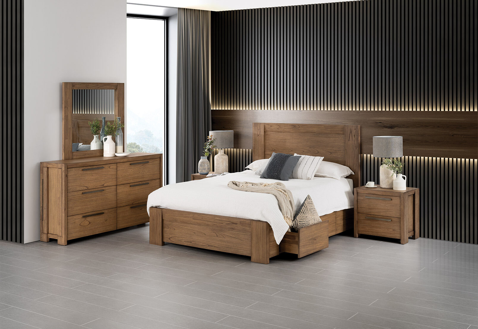 ROMULUS QUEEN BED WALNUT