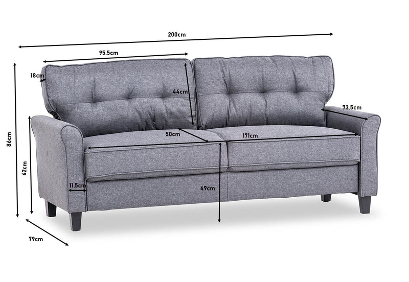 STEVENS CHARCOAL 3 SEAT SOFA CHARCOAL