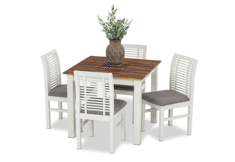 SANTO ANDRE 5 PIECE DINING SUITE WHITE/PEWTER