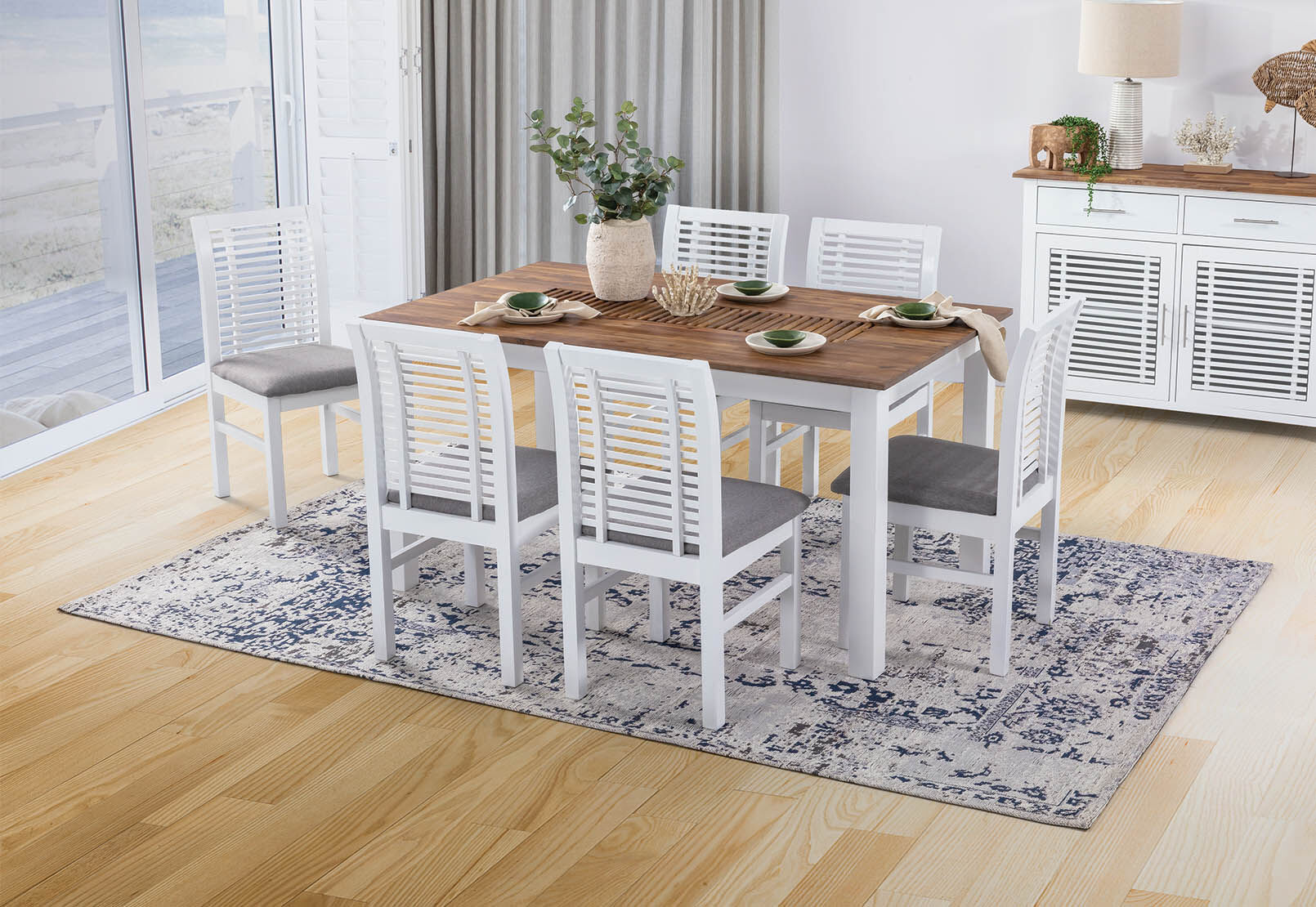 SANTO ANDRE 7 PIECE DINING SUITE  WHITE/PEWTER