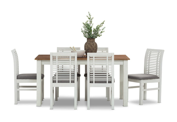 SANTO ANDRE 7 PIECE DINING SUITE  WHITE/PEWTER