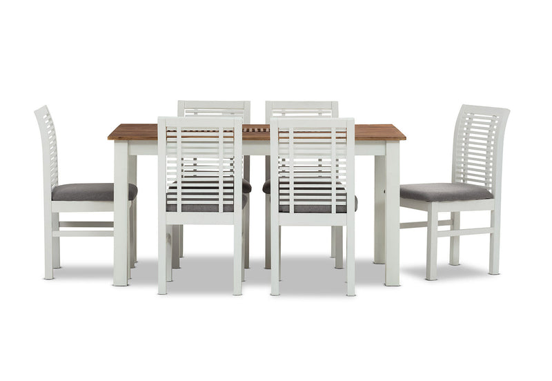 SANTO ANDRE 7 PIECE DINING SUITE  WHITE/PEWTER