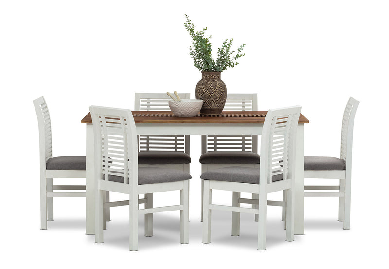 SANTO ANDRE 7 PIECE DINING SUITE  WHITE/PEWTER