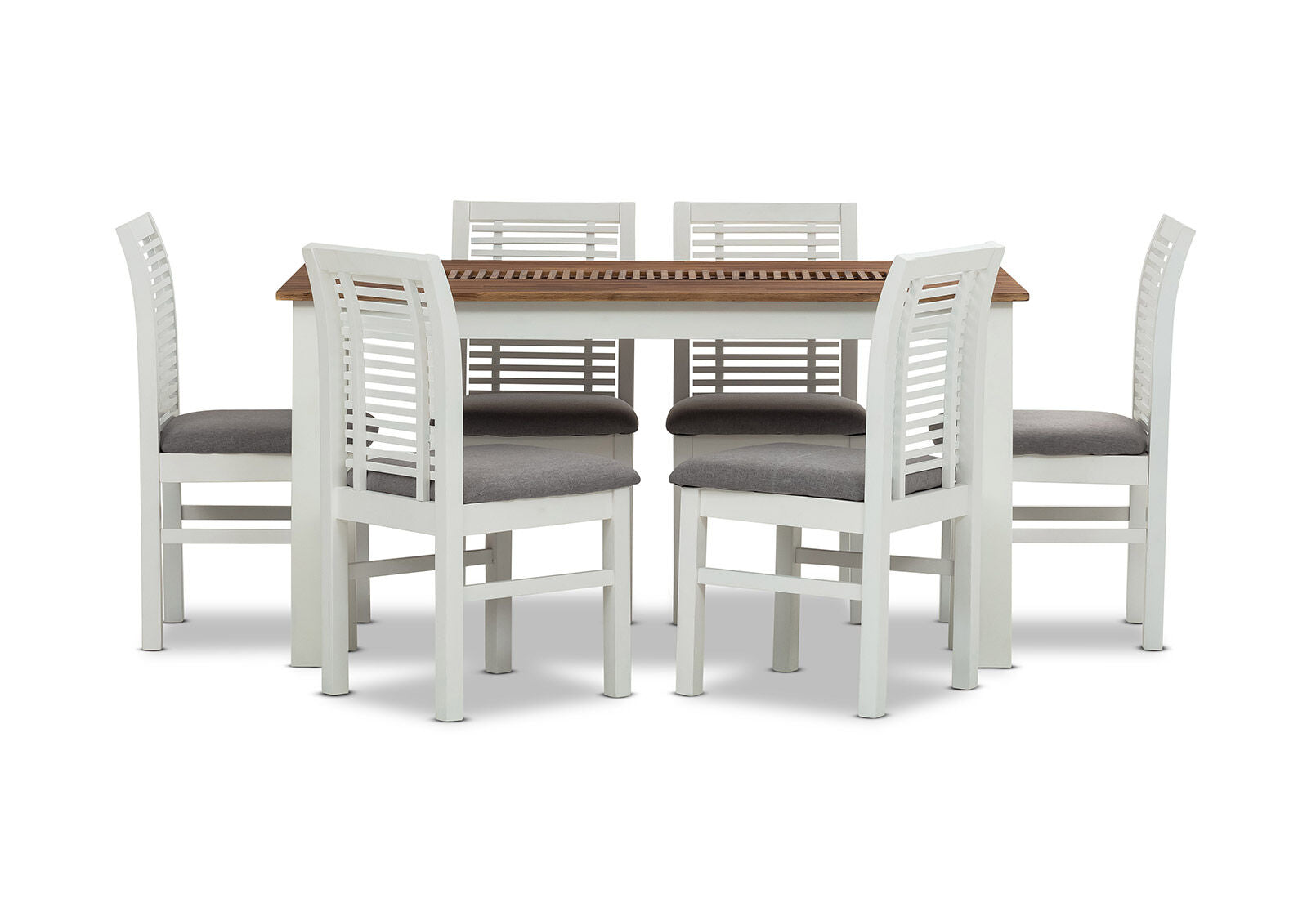 SANTO ANDRE 7 PIECE DINING SUITE  WHITE/PEWTER