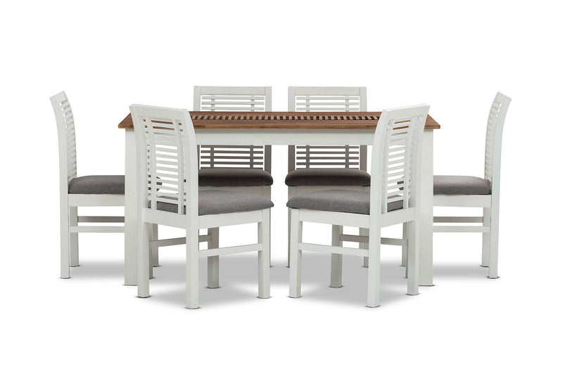 SANTO ANDRE 7 PIECE DINING SUITE  WHITE/PEWTER