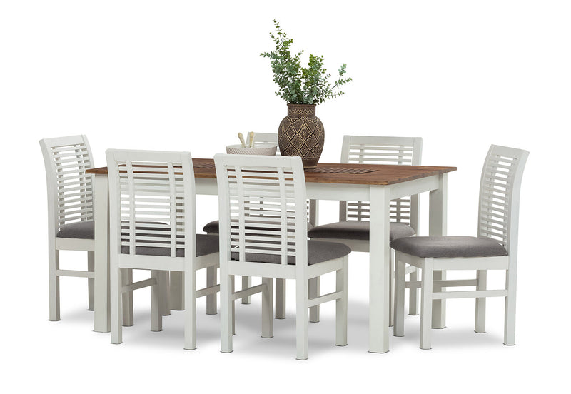 SANTO ANDRE 7 PIECE DINING SUITE  WHITE/PEWTER