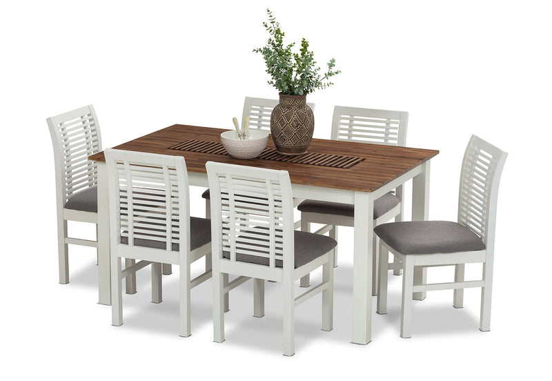 SANTO ANDRE 7 PIECE DINING SUITE  WHITE/PEWTER