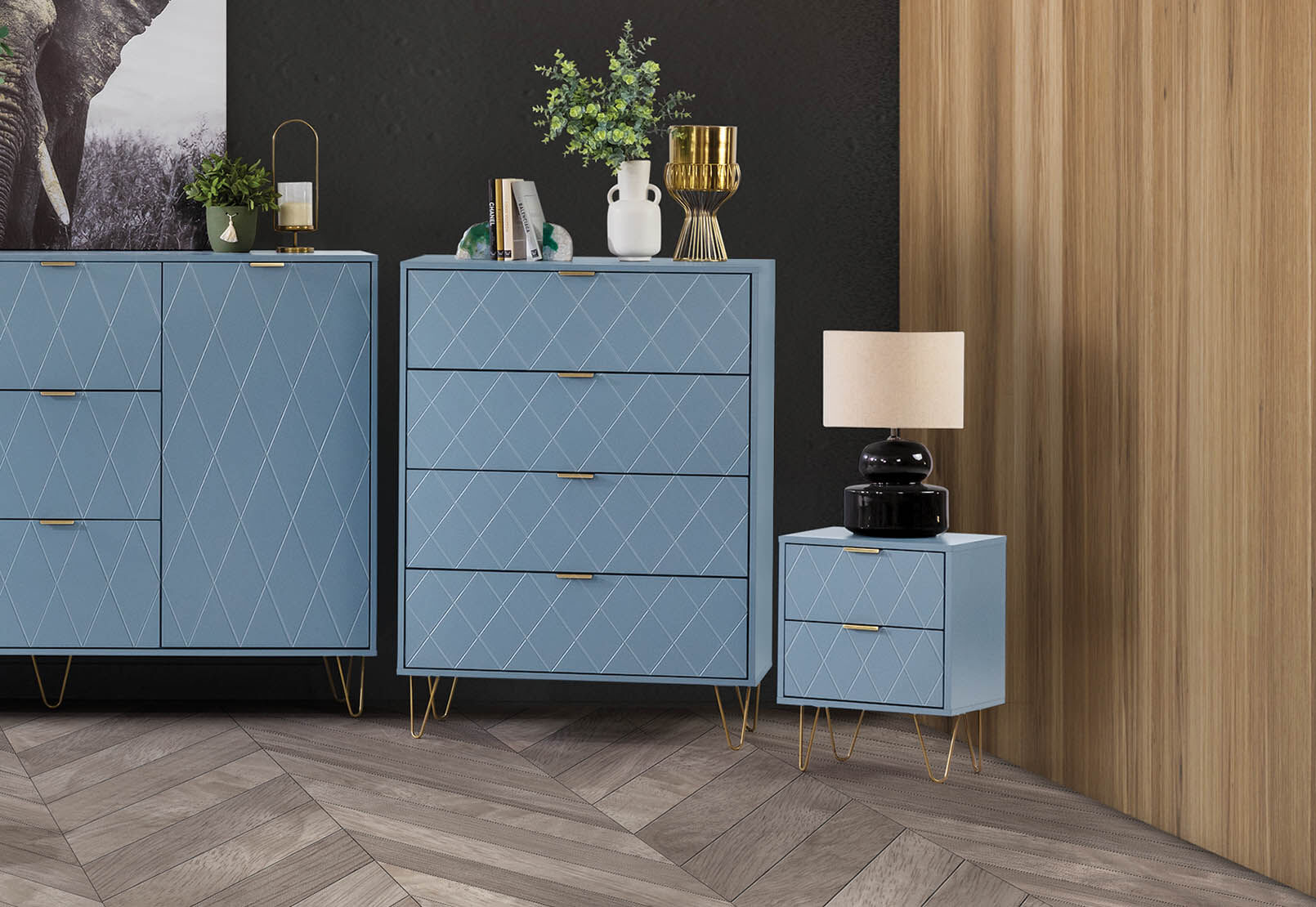 DORSEY BLUE SLATE 4 DRAWER WIDE TALL CHEST BLUE SLATE