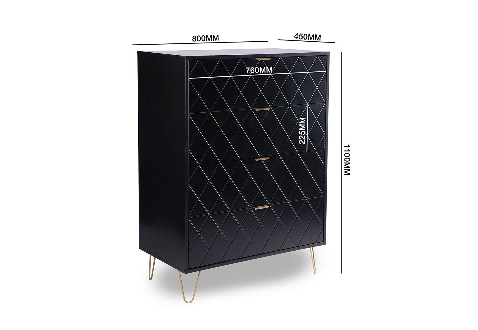 DORSEY BLACK 4 DRAWER WIDE TALL CHEST BLACK