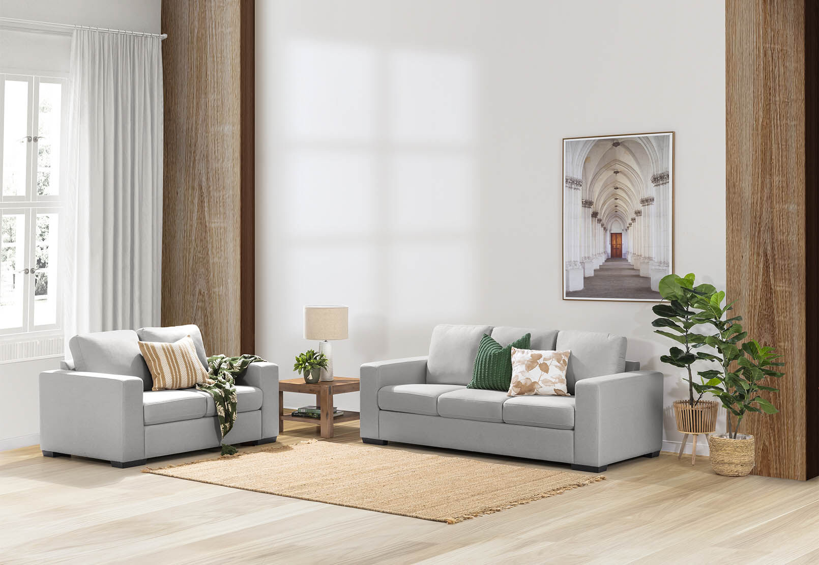 KIRBY FABRIC 3 SEAT SOFA LIGHT GREY