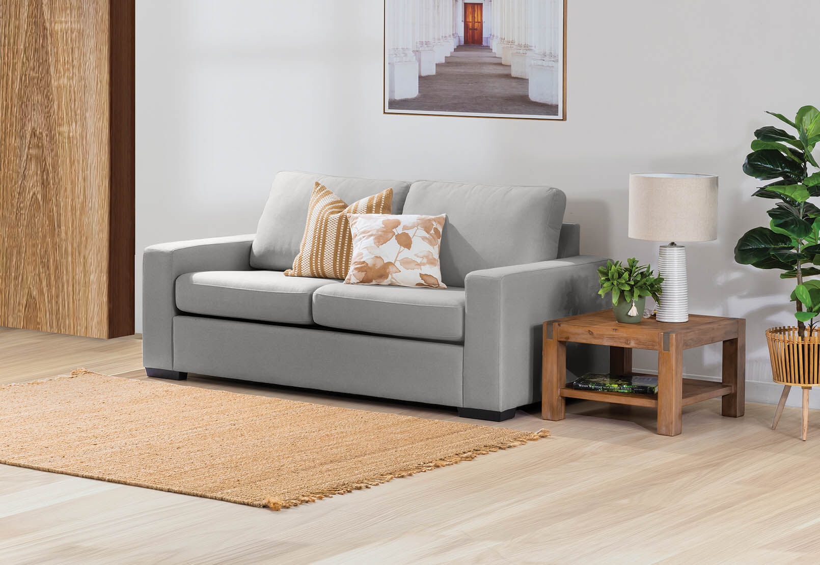 KIRBY FABRIC 3 SEAT SOFA BED LIGHT GREY