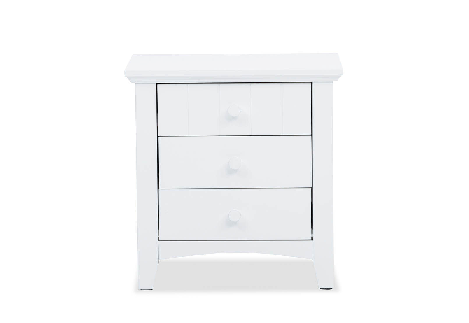 COPELAND 3 DRAWER BEDSIDE. WHITE