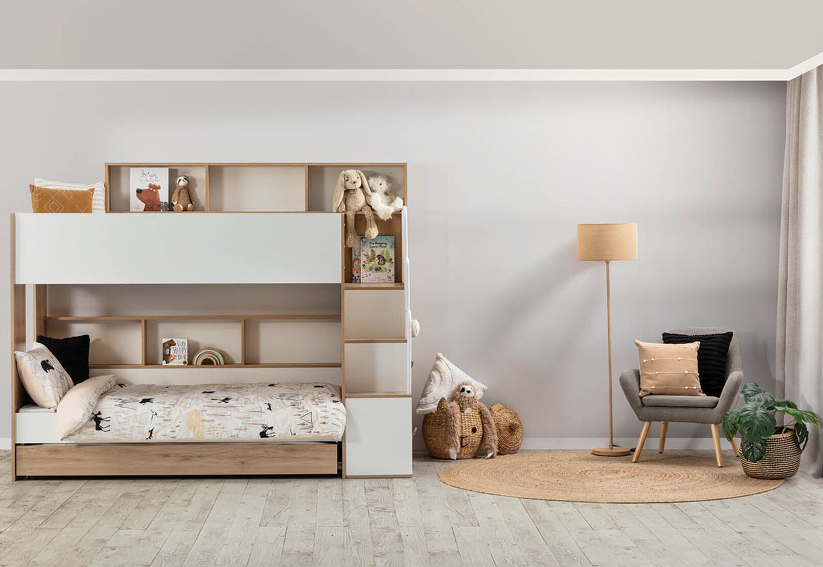 RYU DOUBLE BUNK BED WHITE/NATURAL
