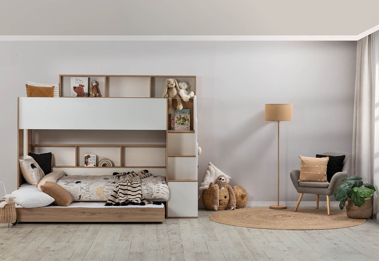 RYU DOUBLE BUNK BED WHITE/NATURAL