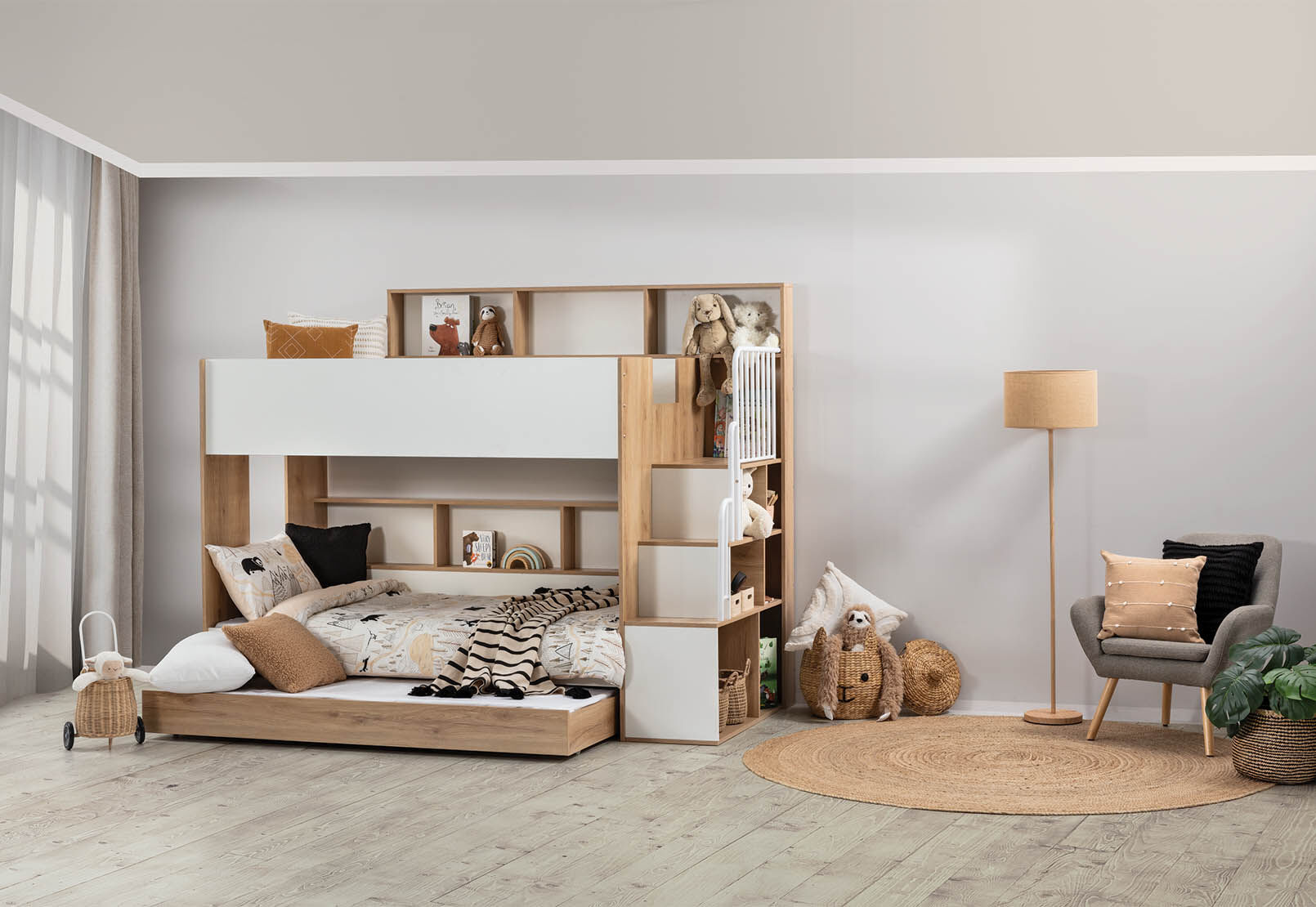 RYU DOUBLE BUNK BED WHITE/NATURAL