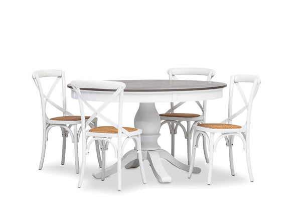 MARSEILLE 5 PIECE DINING SUITE WITH BORDEAUX DINING CHAIRS ANTIQUE WHITE