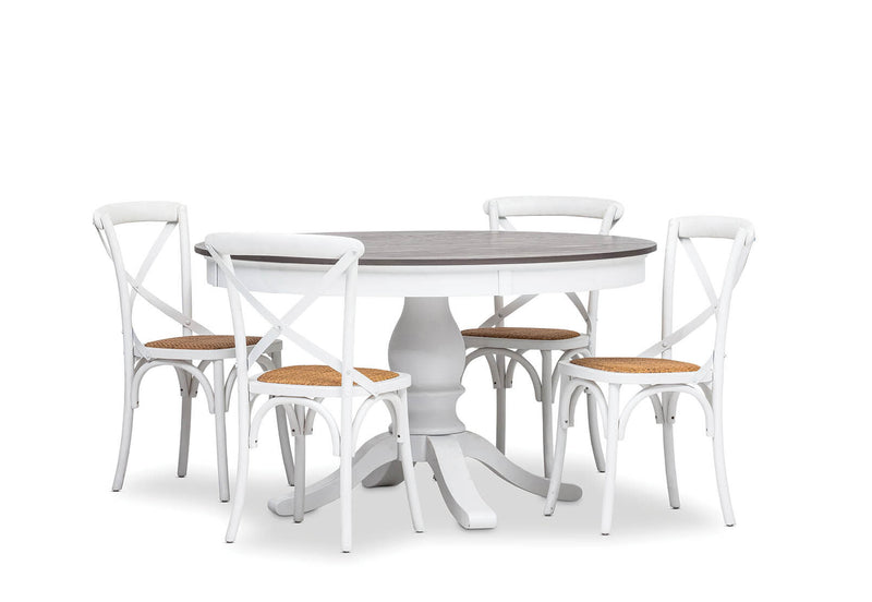 MARSEILLE 5 PIECE DINING SUITE WITH BORDEAUX DINING CHAIRS ANTIQUE WHITE