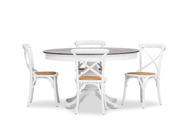 MARSEILLE 5 PIECE DINING SUITE WITH BORDEAUX DINING CHAIRS ANTIQUE WHITE