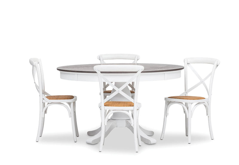 MARSEILLE 5 PIECE DINING SUITE WITH BORDEAUX DINING CHAIRS ANTIQUE WHITE