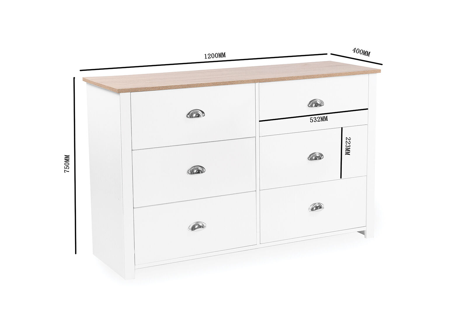 ADRIAN 6 DRAWER DRESSER. WHITE