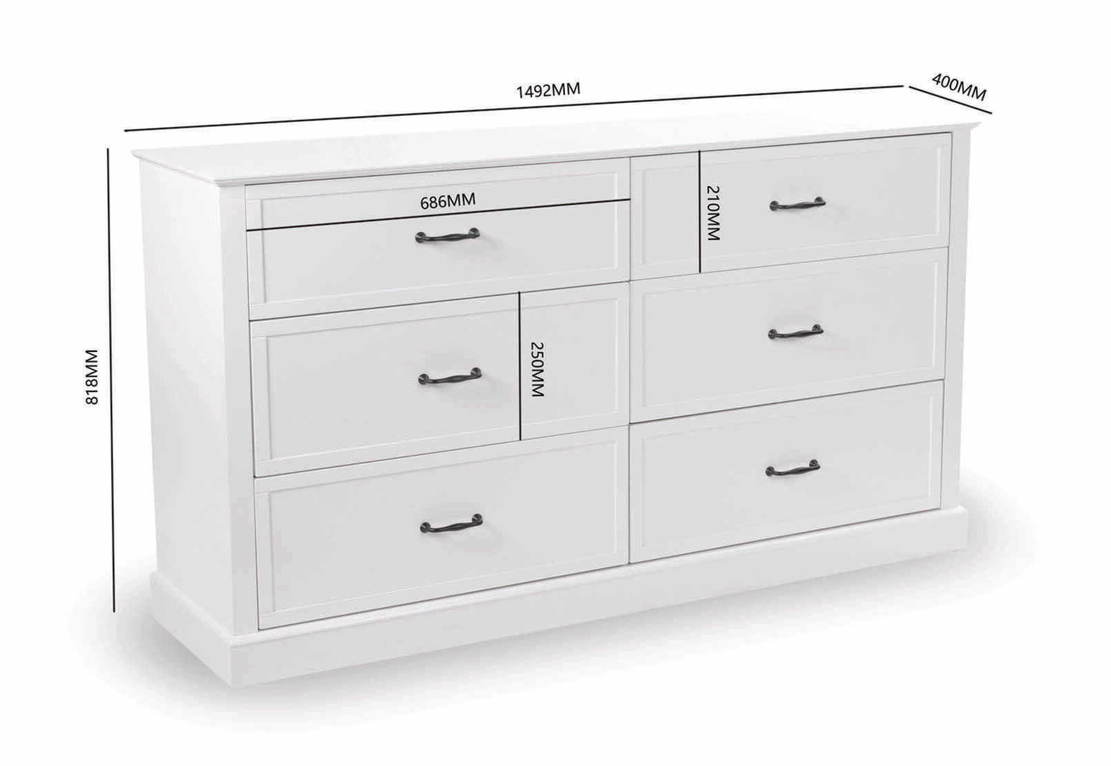 MYERS 6 DRAWER DRESSER WHITE
