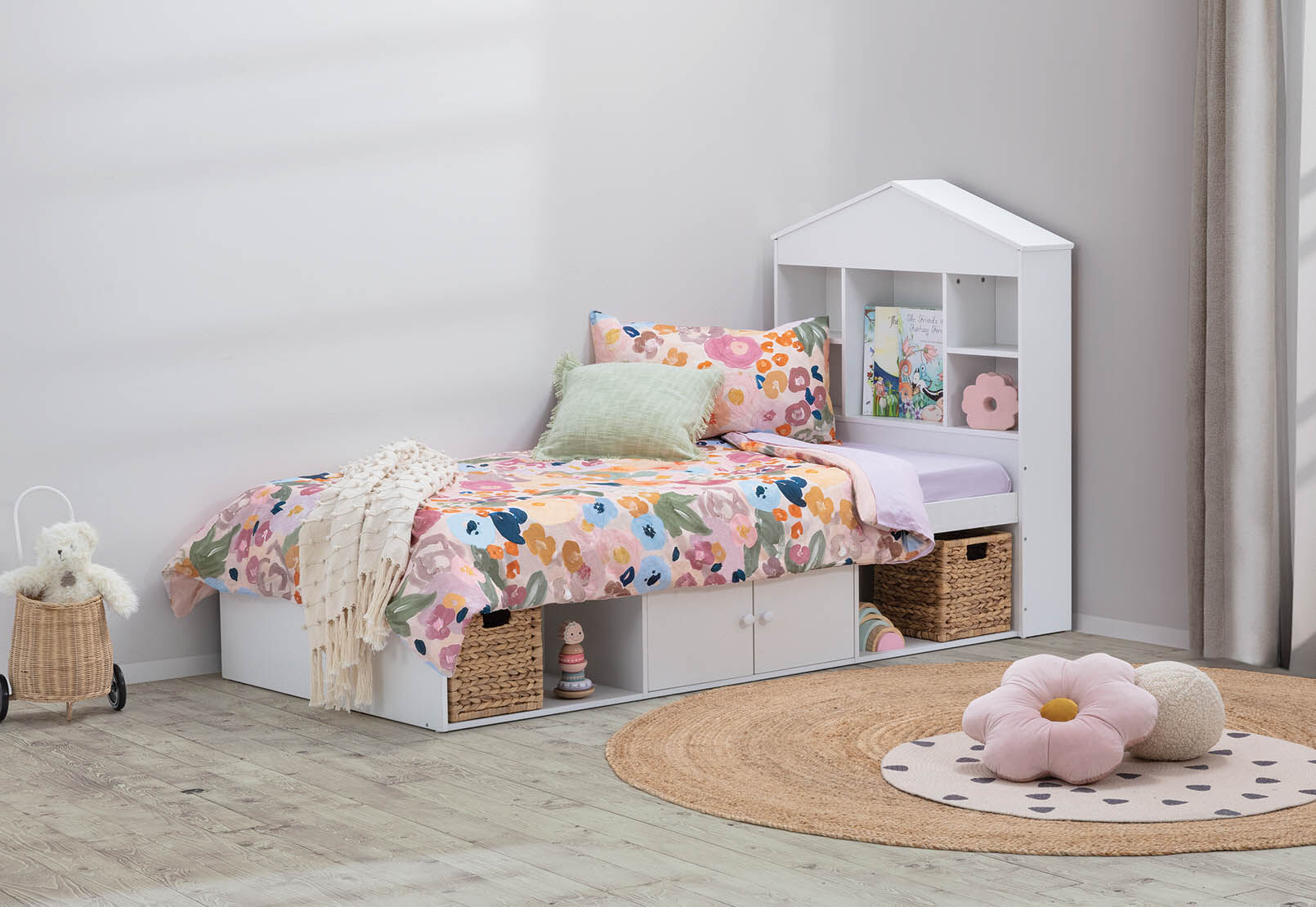 MERRITT SINGLE BED WITH STORAGE BASE WHITE