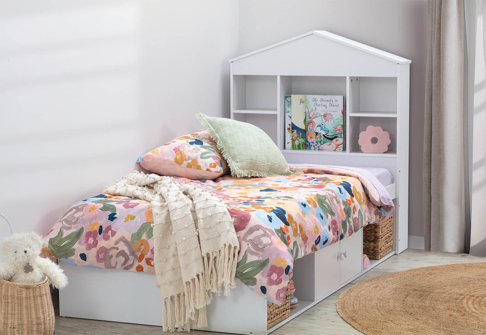 MERRITT SINGLE BED WITH STORAGE BASE WHITE