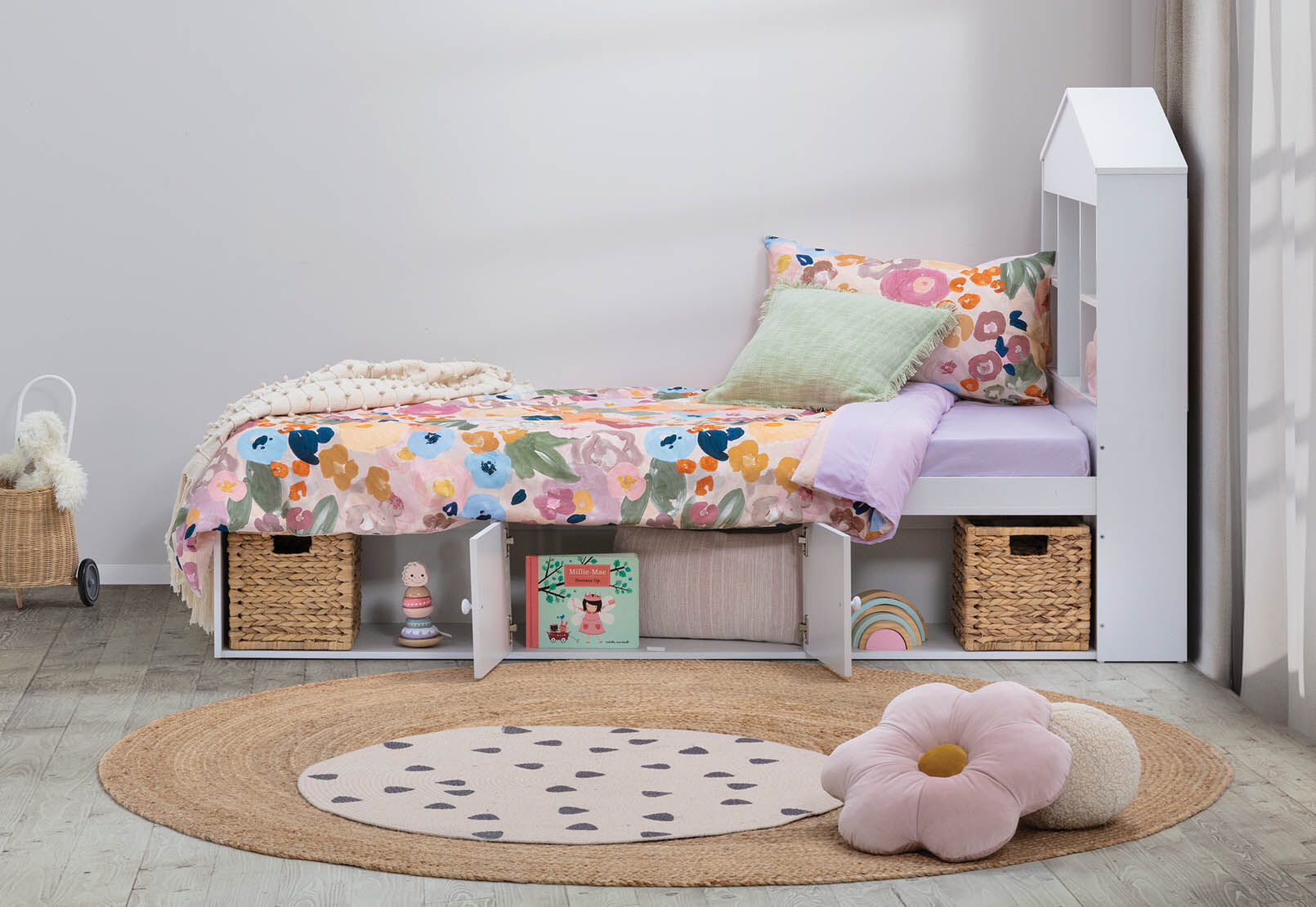MERRITT SINGLE BED WITH STORAGE BASE WHITE