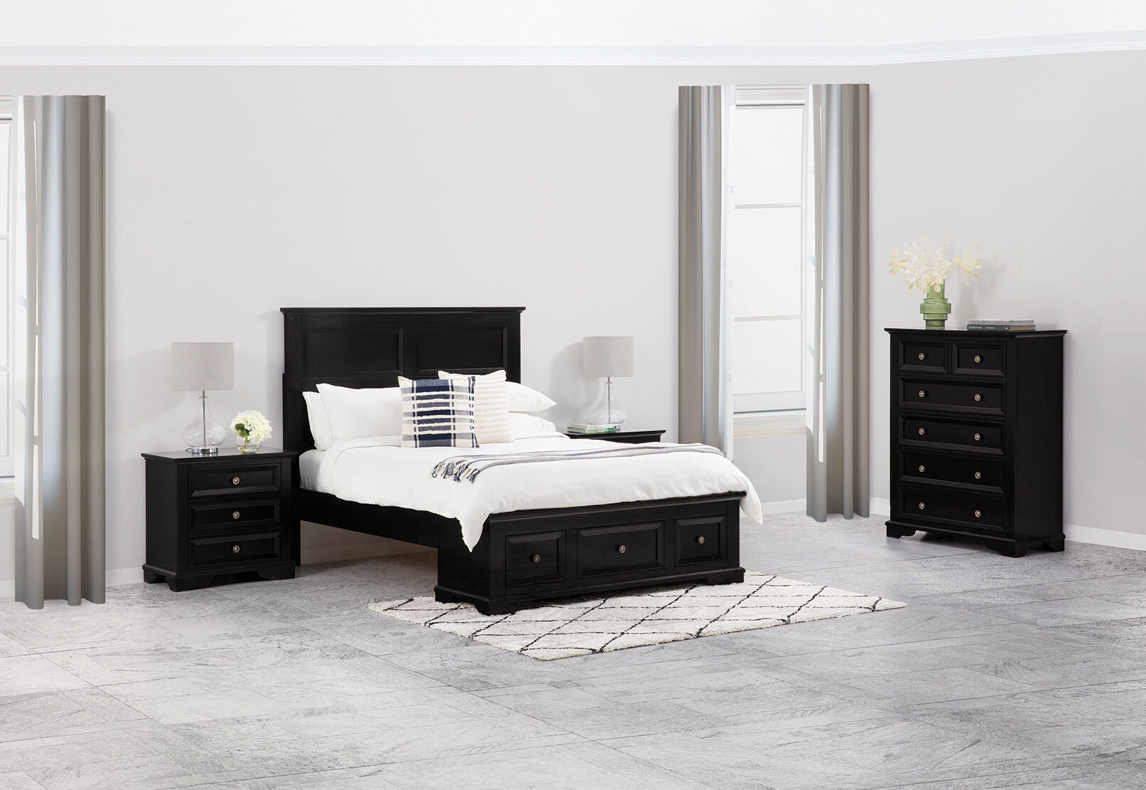 CHANELLE 3 DRAWER BEDSIDE BLACK