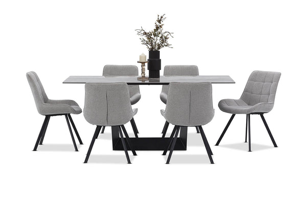 MILAS 7 PIECE DINING SUITE WITH ARABELLA DINING CHAIRS  GREY