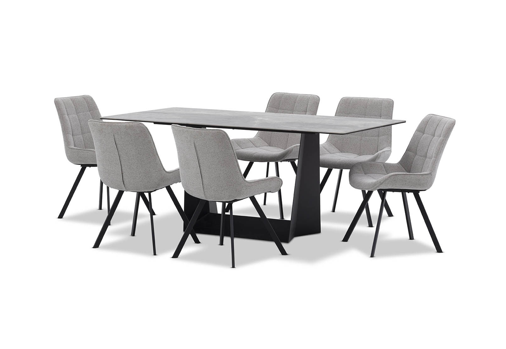 MILAS 7 PIECE DINING SUITE WITH ARABELLA DINING CHAIRS  GREY