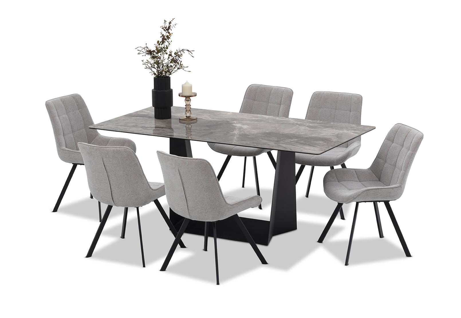 MILAS 7 PIECE DINING SUITE WITH ARABELLA DINING CHAIRS  GREY