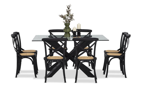 PROMENADE 9 PIECE DINING SUITE WITH BORDEAUX DINING CHAIRS BLACK