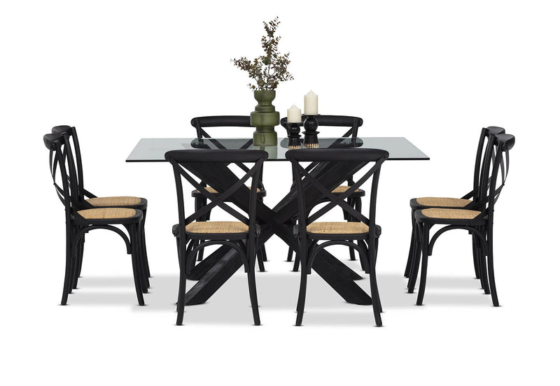 PROMENADE 9 PIECE DINING SUITE WITH BORDEAUX DINING CHAIRS BLACK