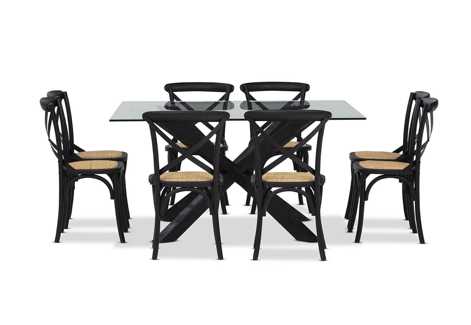 PROMENADE 9 PIECE DINING SUITE WITH BORDEAUX DINING CHAIRS BLACK