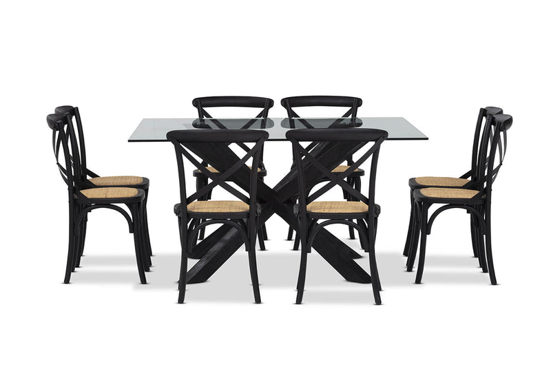 PROMENADE 9 PIECE DINING SUITE WITH BORDEAUX DINING CHAIRS BLACK