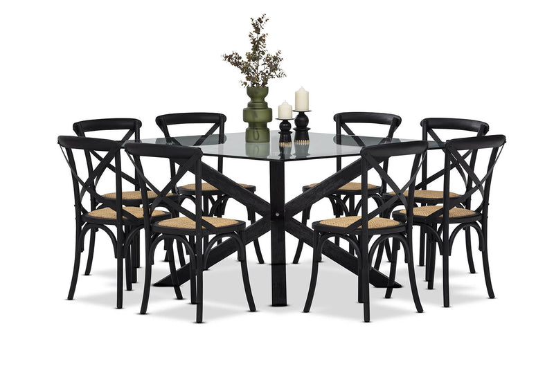 PROMENADE 9 PIECE DINING SUITE WITH BORDEAUX DINING CHAIRS BLACK