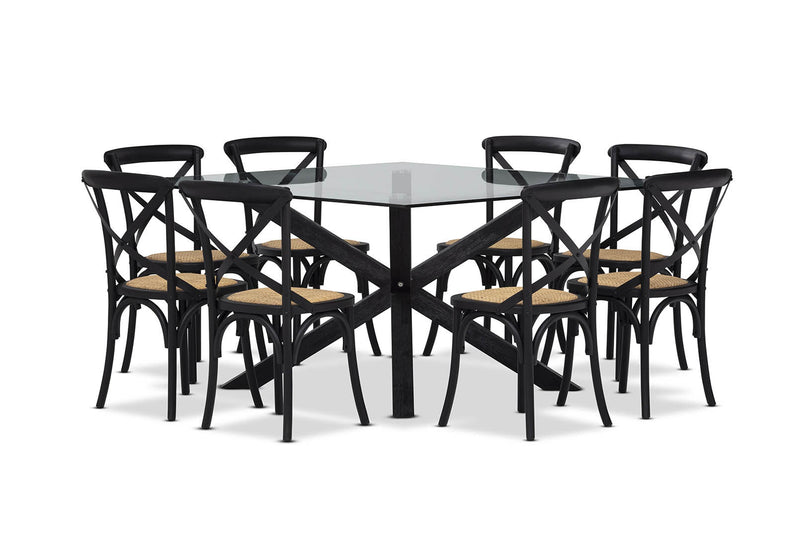 PROMENADE 9 PIECE DINING SUITE WITH BORDEAUX DINING CHAIRS BLACK