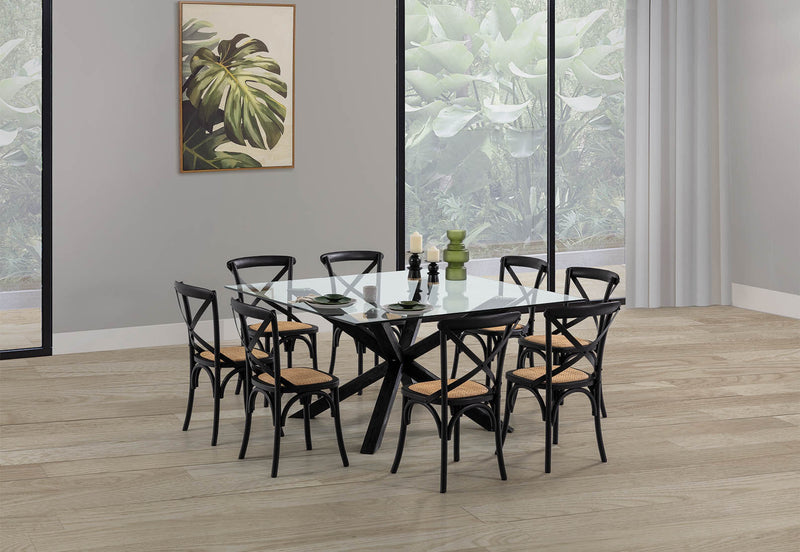 PROMENADE 9 PIECE DINING SUITE WITH BORDEAUX DINING CHAIRS BLACK