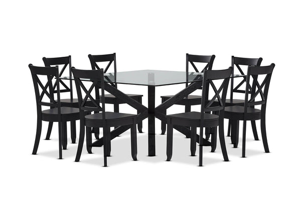 PROMENADE 9 PIECE DINING SUITE WITH ECHUCA DINING CHAIRS BLACK